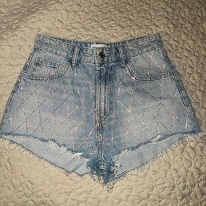 Zara Light Blue Jean Shorts with Glitter Detail